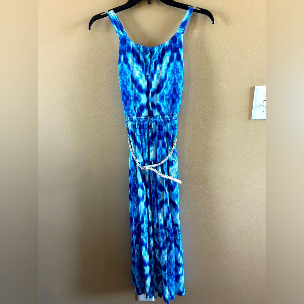 Blue Maxi Dress with White Belt